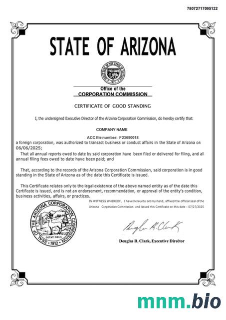 Certyfikat USA Arizona dobrego stojącego szablonu Word i PDF, Wersja 2